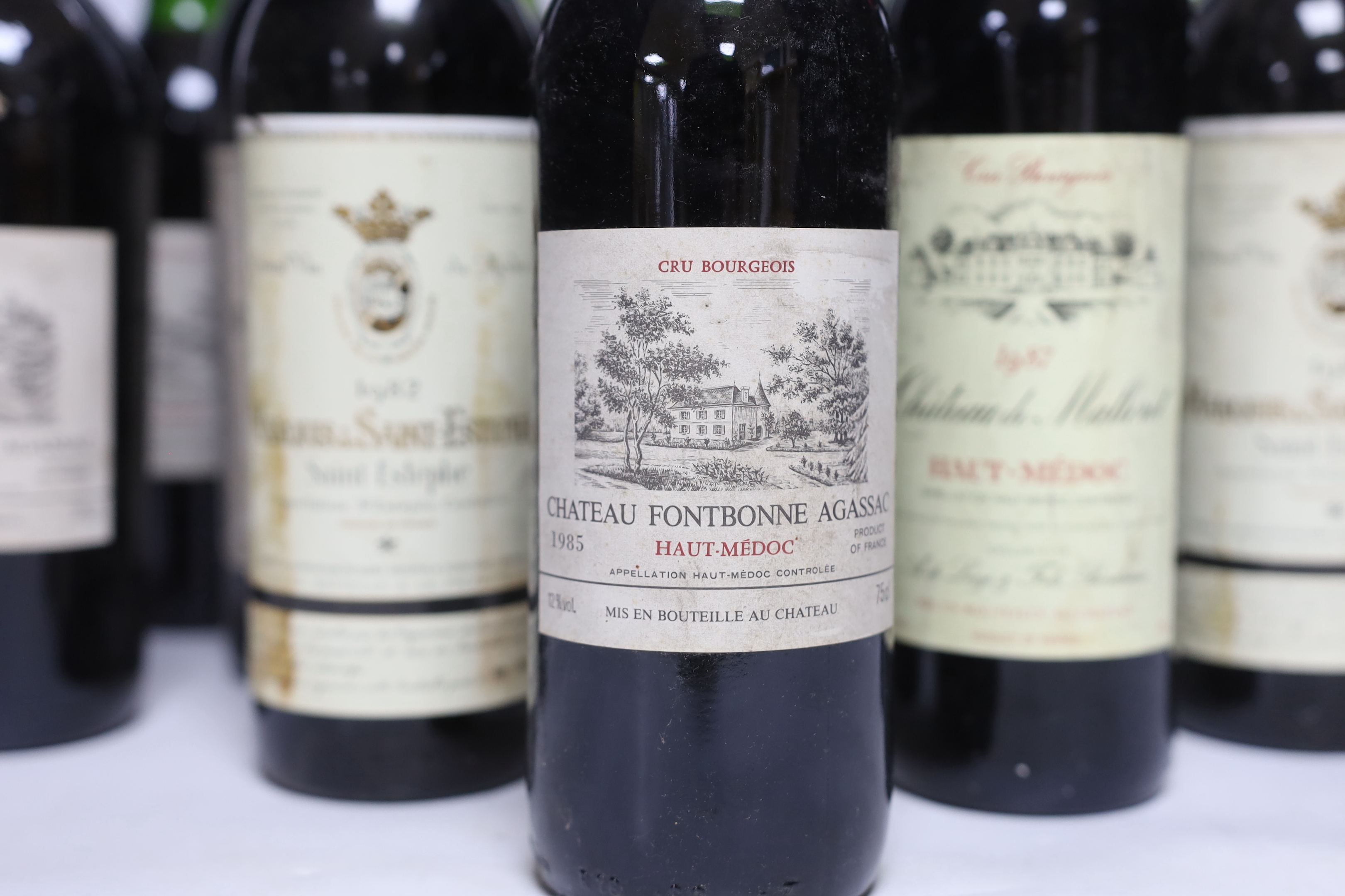 Seven bottles of Saint-Estephe 1982 and three bottles of Haute Medoc 1985 Chateau Fondbonne Agassac and one bottle Medoc 1984 Chateau Plagnac, wine